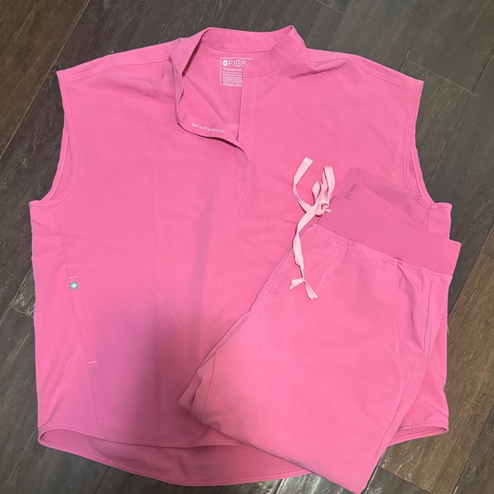 Figs Pink Sleeveless Scrub Top and Drawstring Pants